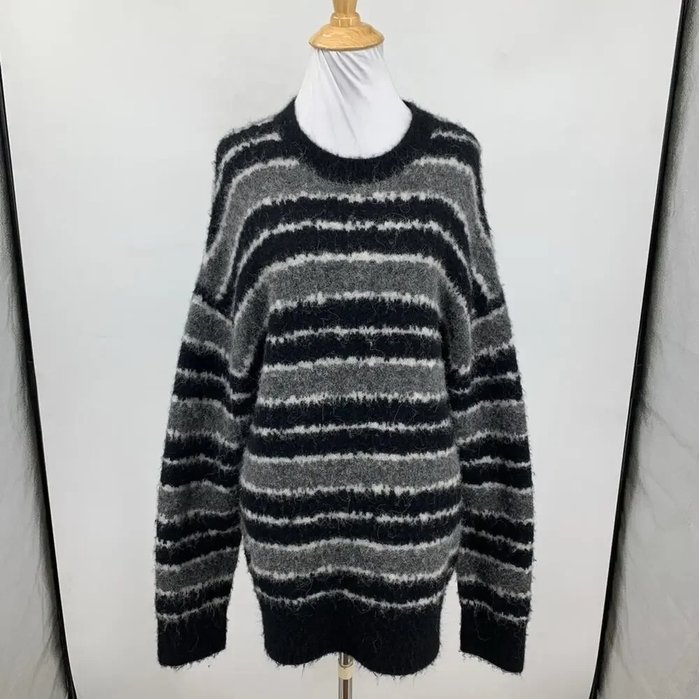 AllSaints Sweater Mens M Medium Oskar Striped Oversized Fit Wool Alpaca Blend